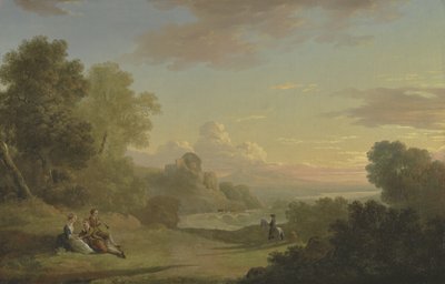 An Imaginary Landscape with a Traveller and Figures Overlooking the Bay of Baiae by Thomas Jones